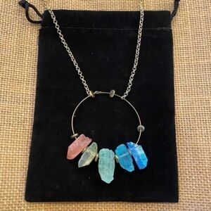 Rainbow Crystal Gemstone Hoop Pendant Necklace NWT by Hespera